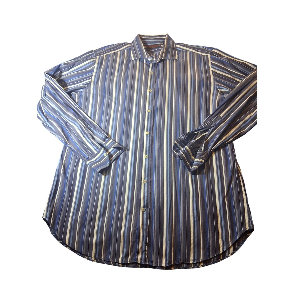 Etro Milano Mens Blue White Striped Long Sleeve Button Down Shirt Size 44 Italy